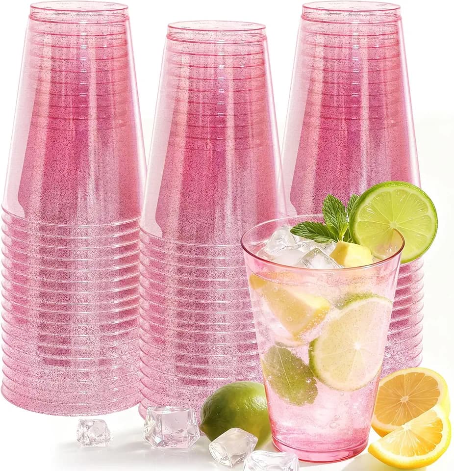 Glowserve 50 Pack 12 oz Pink Disposable Plastic Cups Cocktail Glasses