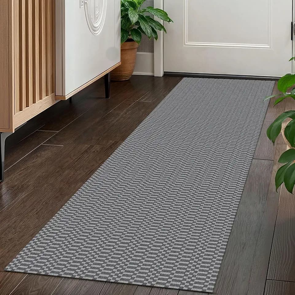 KOZYFLY 2x5 Runner Rug, Washable Non Slip Woven Kitchen Hallway Rug, Grey