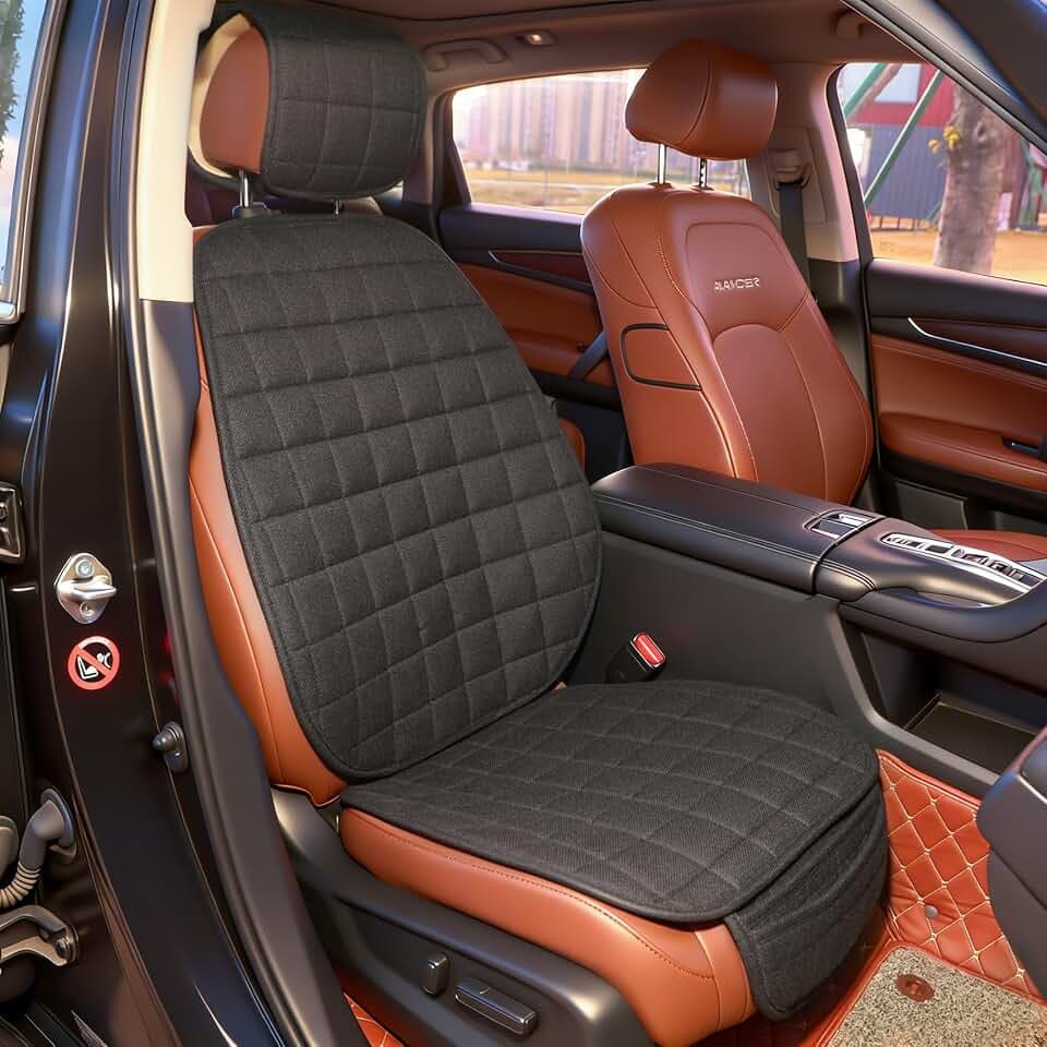 Suninbox Car Seat Cover,Linen Car Seat Cover Bottom Only 1PC Front Black