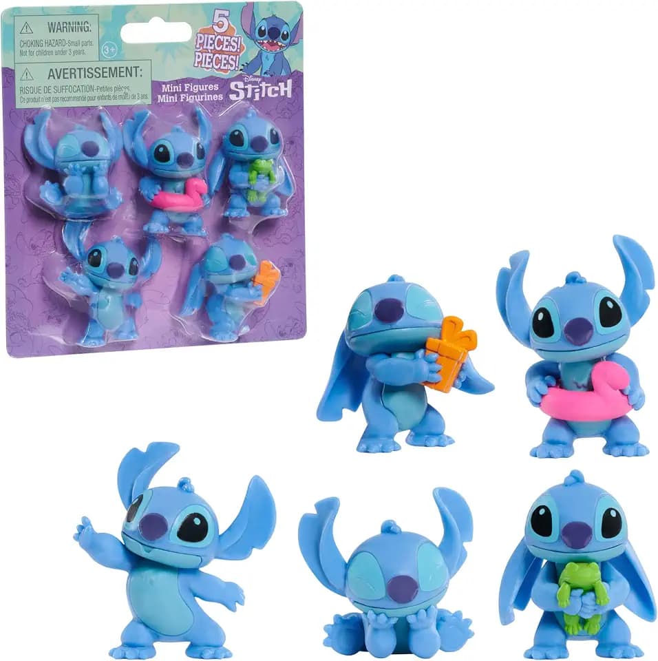 Just Play Disney Stitch Vorteilspackung mit 5 Figuren, 5,7 cm große Sammelfiguren, blau, Alien, Kinderspielzeug ab 3 Jahren