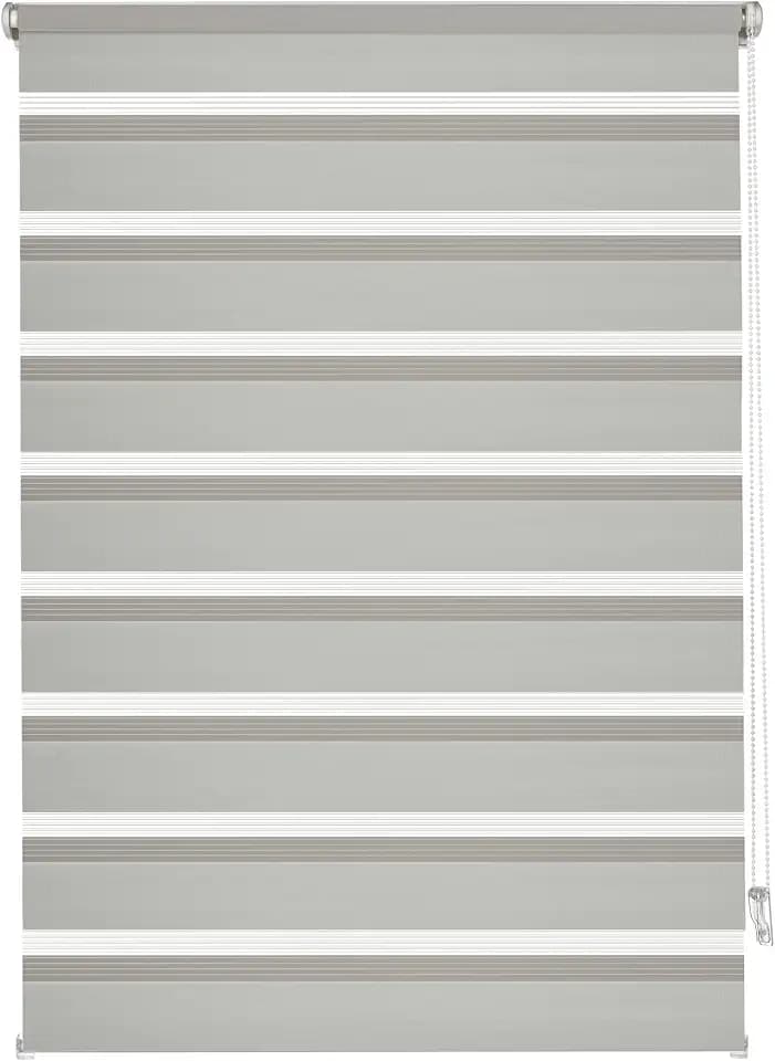GARDINIA EASYFIX Doppelrollo mit Montageschiene , Duo-Rollo, Seitenzugrollo, Transparente und blickdichte Streifen, Stufenlos verstellbar, Grau, 90 x 150 cm