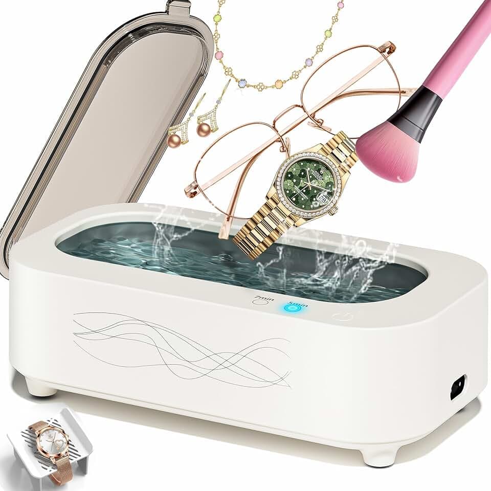 Professionelle 48KHz Ultraschallreinigungsgerät, Brillenreinigungsgerät Ultraschallreiniger für Schmuck, Brillen, Uhren,Zahnschiene,Zahnprothesen,Retainer,Aligner - 2 Modi,350ML Wassertank,Geräuscharm