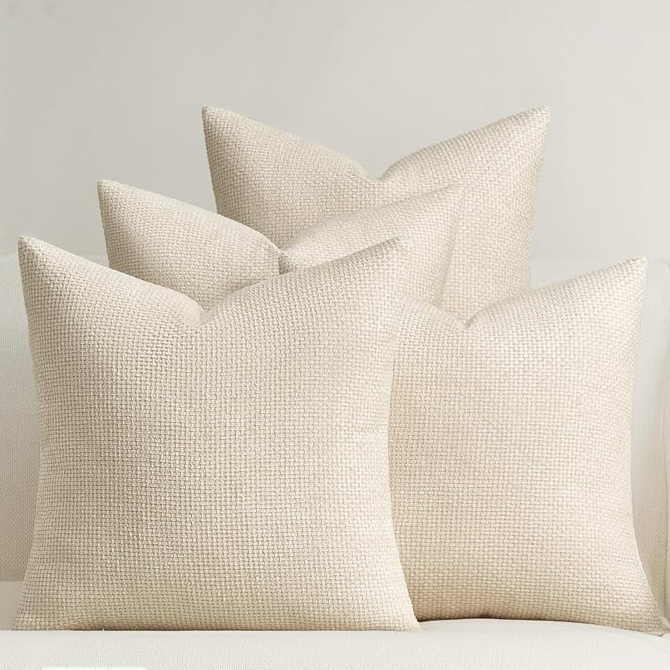 Topfinel Kissenbezug 60x60 Creme 4er Set Chenille Kissenbezüge Kissenhülle Sofakissen Dekokissen Zierkissenhülle Dekokissenbezug Rattan Webstil Design für Sofa Wohnzimmer Schlafzimmer Balkon Kinder