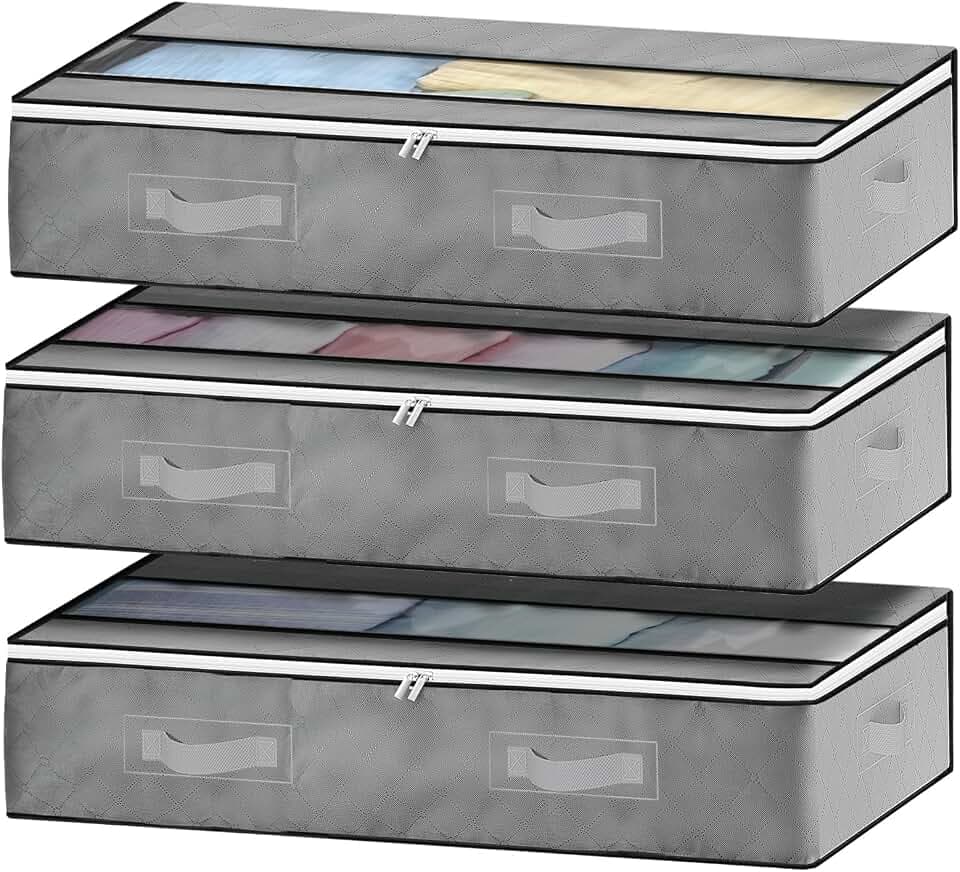 GoMaihe Unterbett Aufbewahrungsbox 3 Set Unterbettkommode Aufbewahrungstasche Unterbettbox Organizer mit Reißverschluss und Griff Faltbare Aufbewahrung für Kissen Kleidung Decken Bettdecken