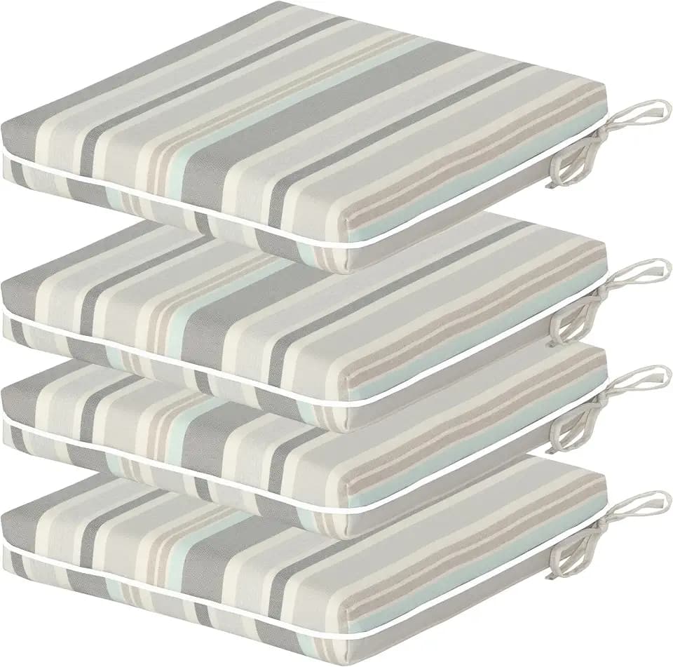 Outdoor Dining Chair Cushion Pad 20"x20" 4Pcs- Tie Straps for Secure Fit, Water-Resistant, UV Resistant, Recycled PFAS-Free Fabric, 3-Year Fabric Warranty, Print 011