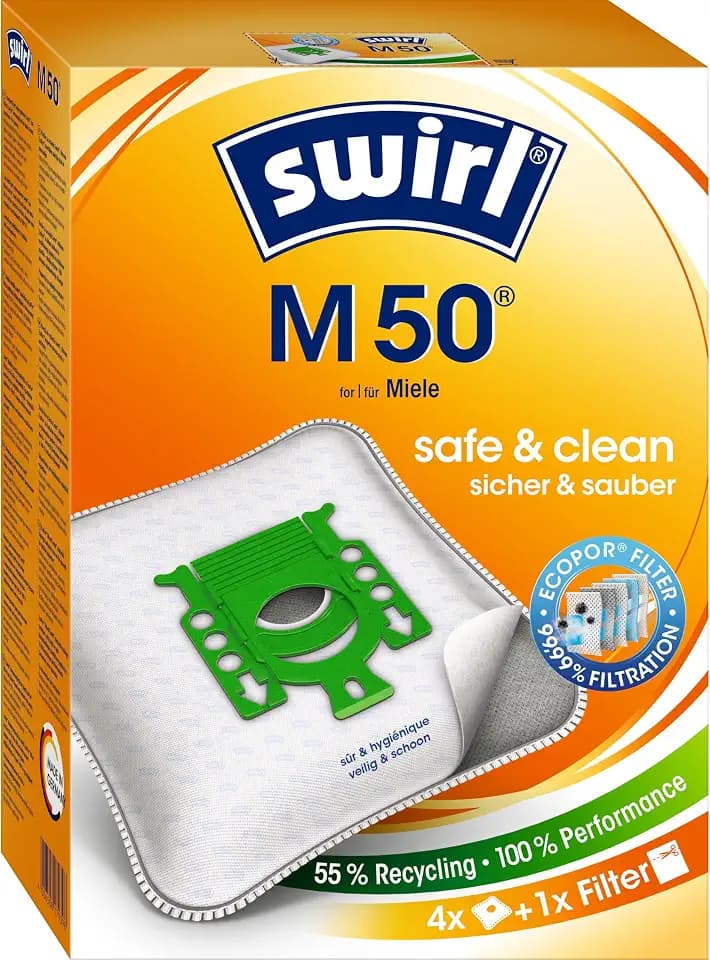 Swirl® M 50® Staubsaugerbeutel für z.B. Miele Compact C1, C2, Complete C1, HyClean FJM, S4 Ecoline, S 251i, S 381 Tango Plus, 4 Beutel