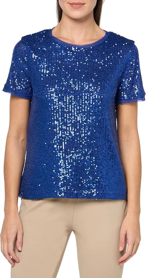 Anne Klein Women's Sequin Mesh W Triple Mesh Ss Banded Tee