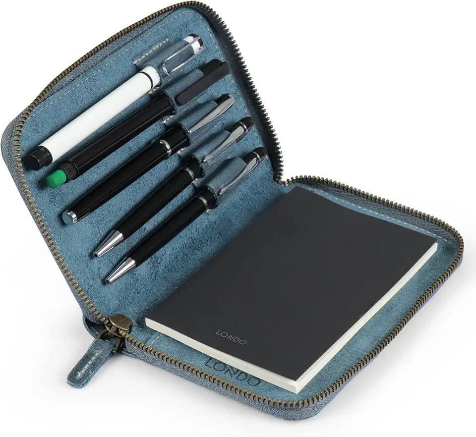 Londo Echtleder Padfolio – Portfolio Ordner mit Bleistifthalter, Notizblock & Reißverschluss für Business, Büro & Reisen