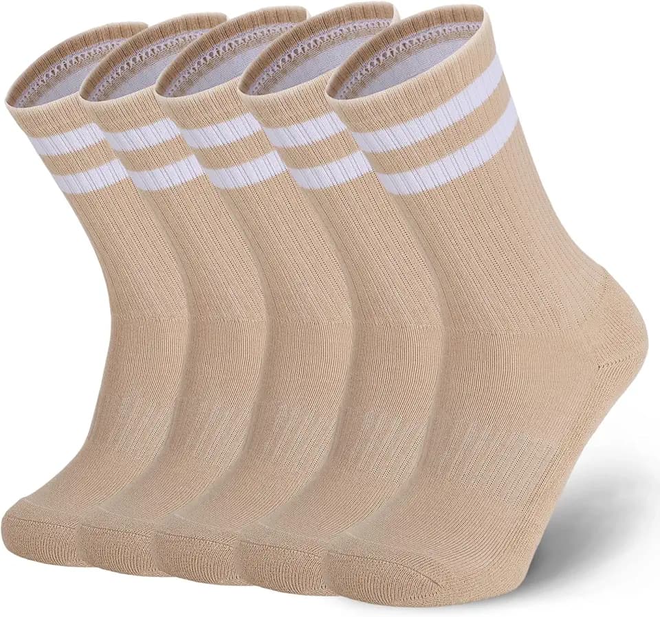 Ultrafun 5 Pairs Striped Crew Socks Cotton Cushioned Athletic Sports Running Socks for Men Women Teens