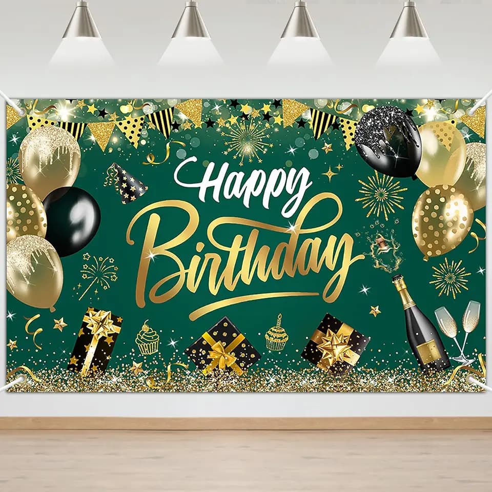 Mocsicka Green Gold Happy Birthday Party Decorations Banner 6x3.6ft