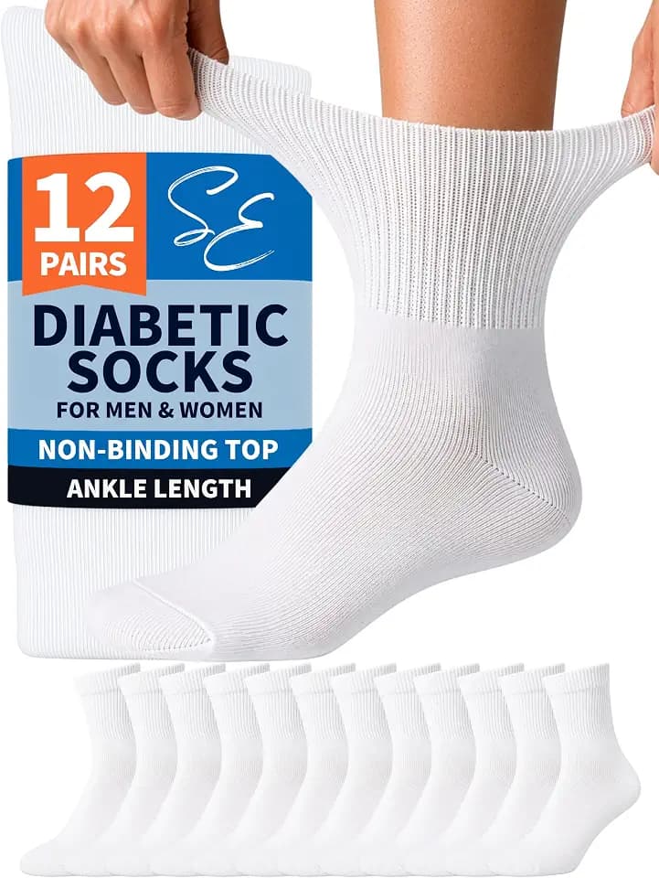 Special Essentials Diabetic Ankle Socks Men & Women, 12 Pairs, Non-Binding