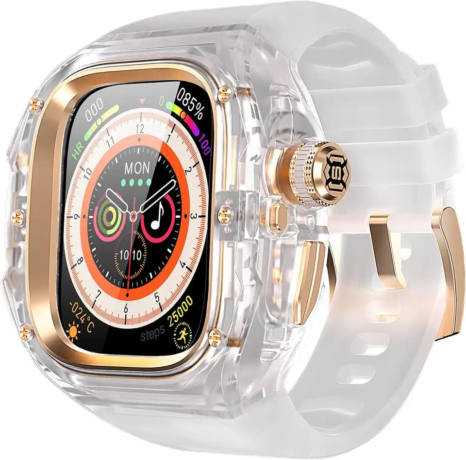 VeveXiao Transparent Designer Rugged Case with Band Compatible with Apple Watch Ultra 3/Ultra2 49mm Band,Luxury Crystal Clear Military Protective Cover Bumper Tactical iWatch Ultra Strap