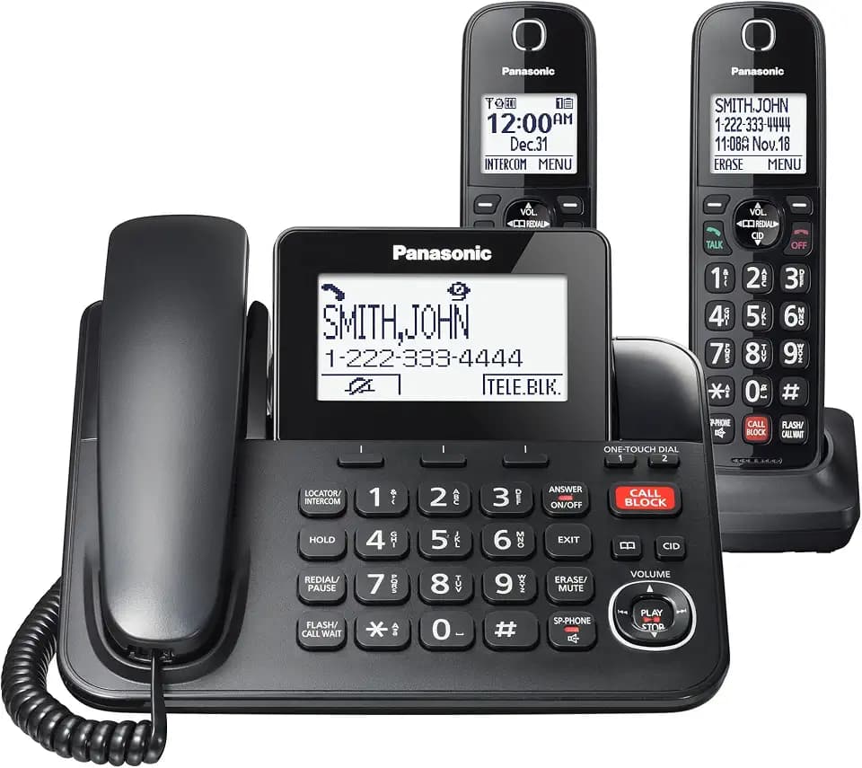 Panasonic Cordless Phone, 2 Handsets Link2Cell, Landline Phone for Home