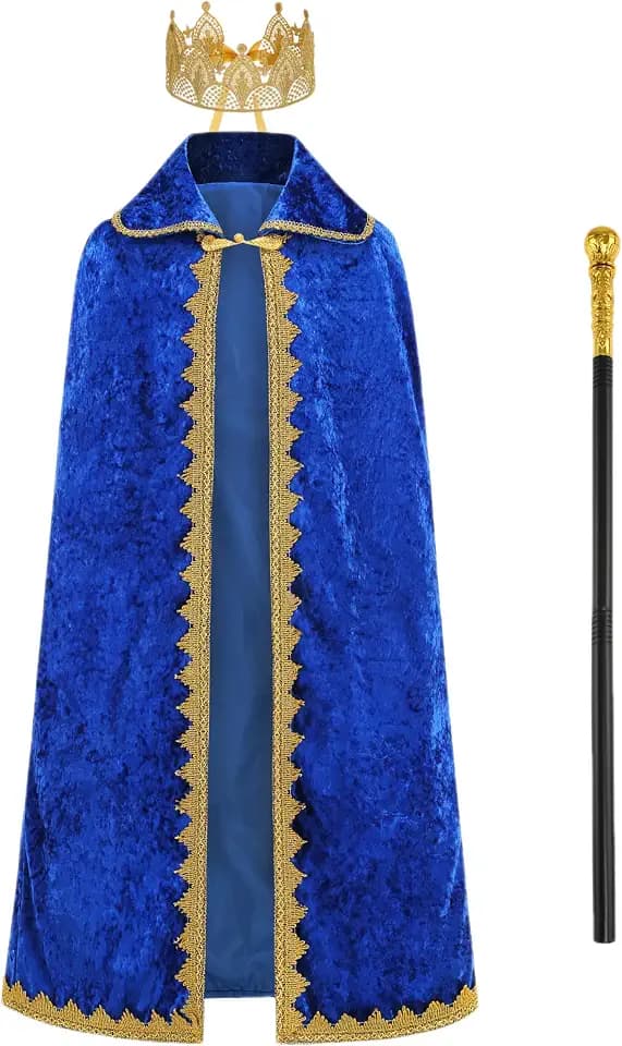 Kids King Costume Set Velvet Cape Crown Scepter Royal Dress Up