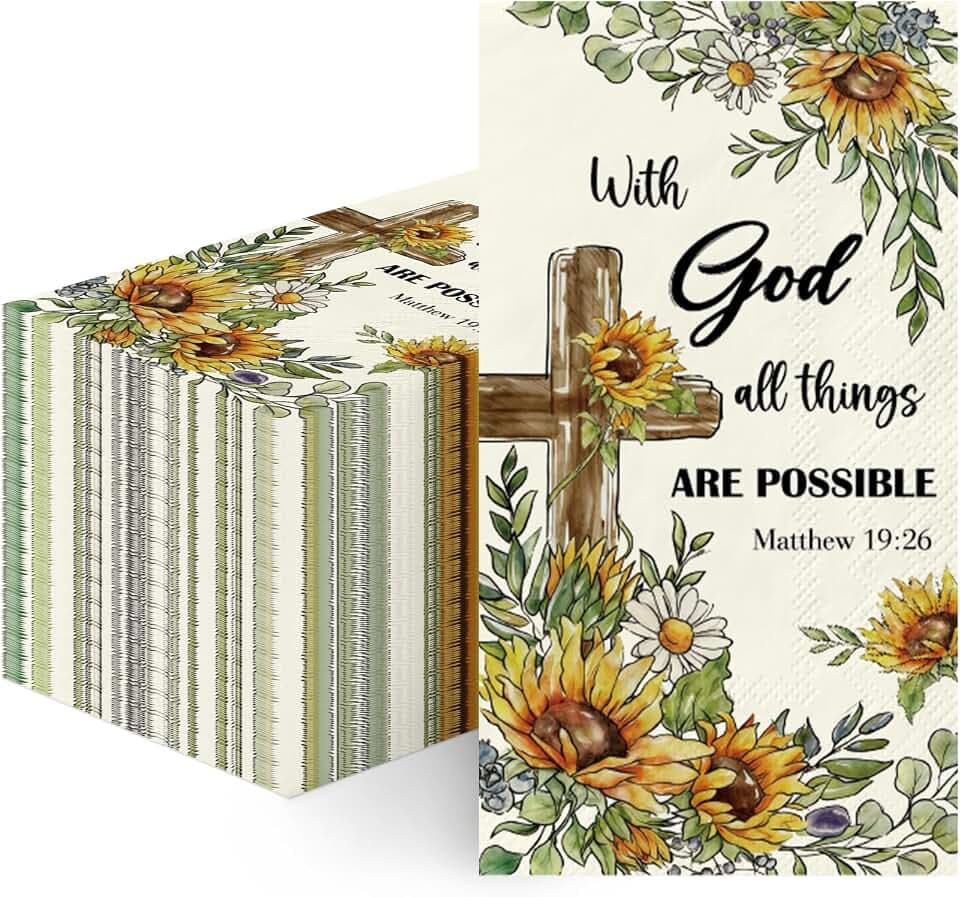 Sunflower Religious Party Napkins - 100 Pcs Christian Decorations