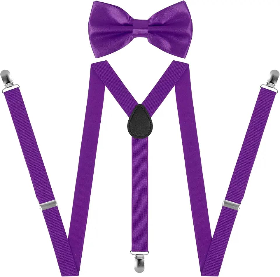 Hosenträger für Herren, Hosenträger, mit 3 starken Clips und Fliege, verstellbar, elastisch, für Hochzeit, Business, Freizeit