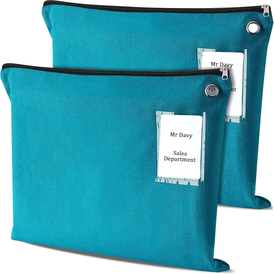 2 Pcs Canvas Mail Zipper Bags 18" x 14", Teal