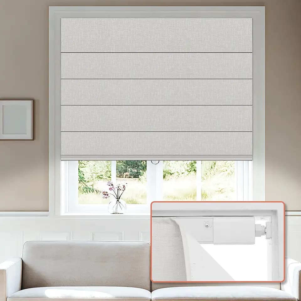 No Tools No Drill Blackout Roman Shades, White, 33" W × 64" H