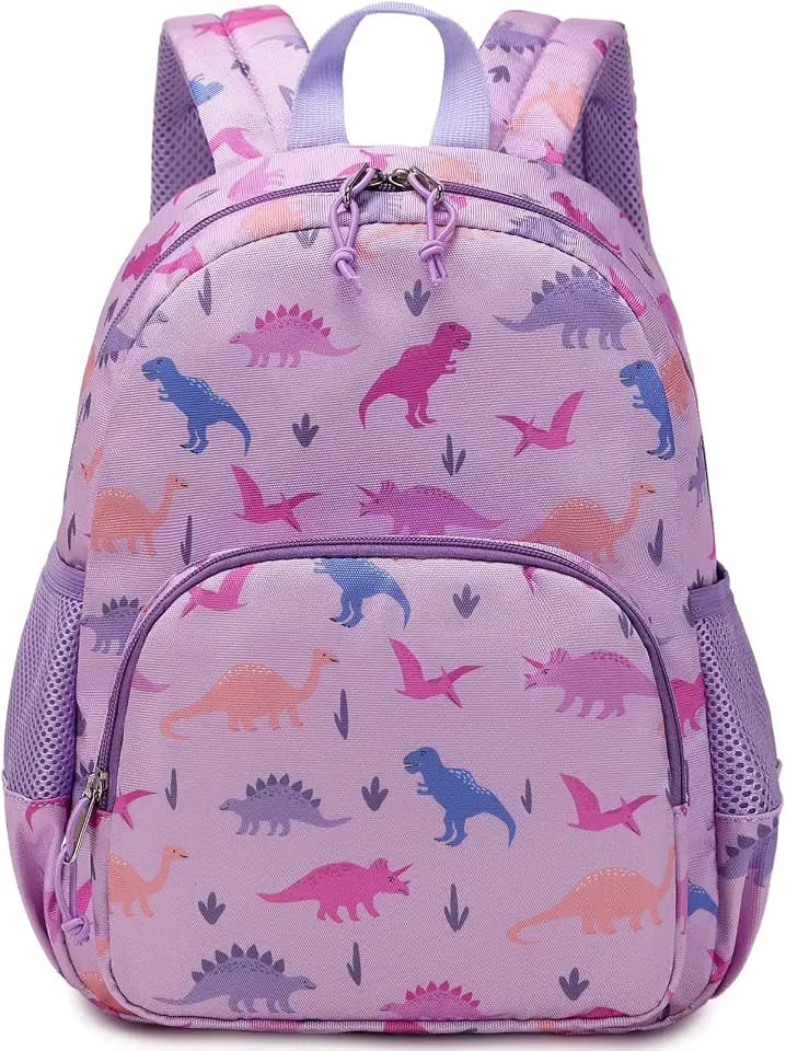 Cute Toddler Preschool Backpack Lady Dinosaur School Book Bag for Girls, Baby Girls Kids Child Kindergarten Nursery Travel Bag with Chest Strap Purple