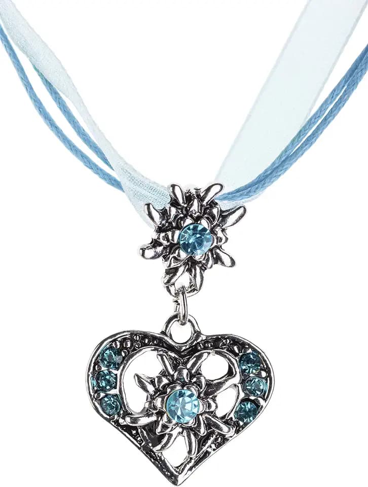 Schöneberger Trachten Couture Trachtenkette Wiesnherz - elegantes Herz mit Strass und Edelweiss in vielen Farben - Anhänger Trachtenschmuck Kette für Dirndl und Lederhose Damen
