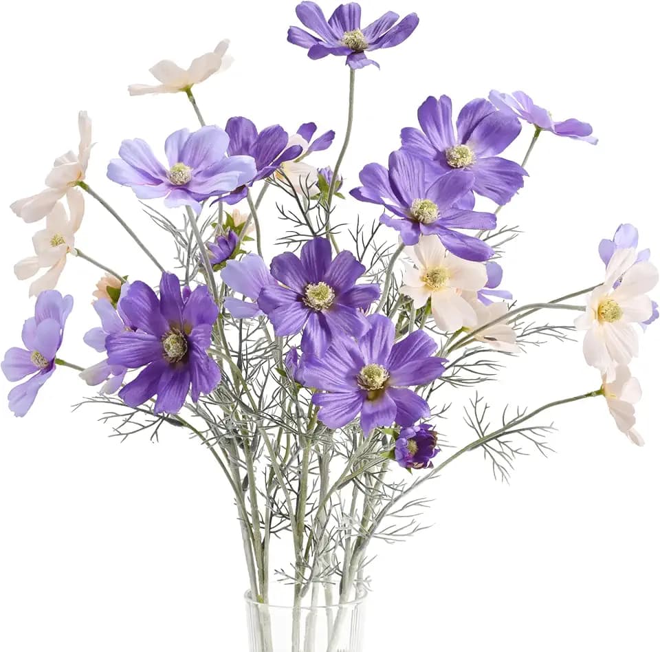 6 Pcs Purple Silk Coreopsis, Bendable Long Stem Faux Calliopsis Flowers