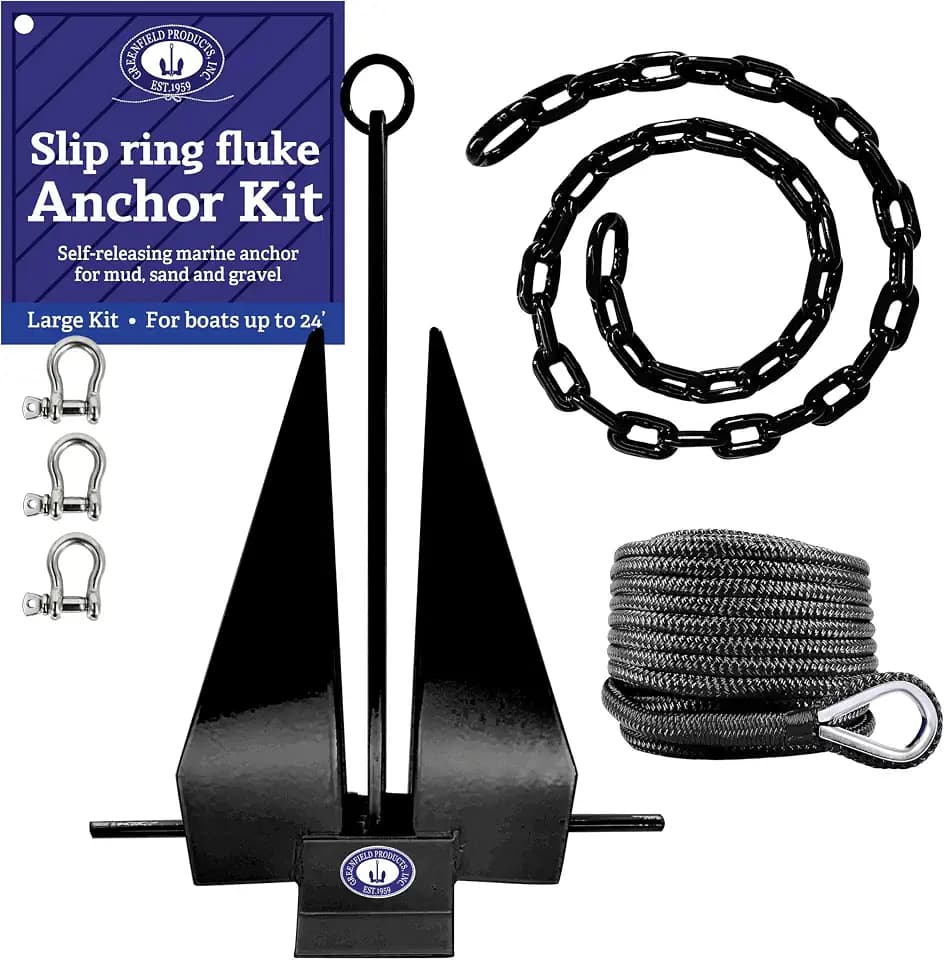 Greenfield Fluke Boat Anchor Kit, Boats to 16 ft or 22 ft, Rope & Chain