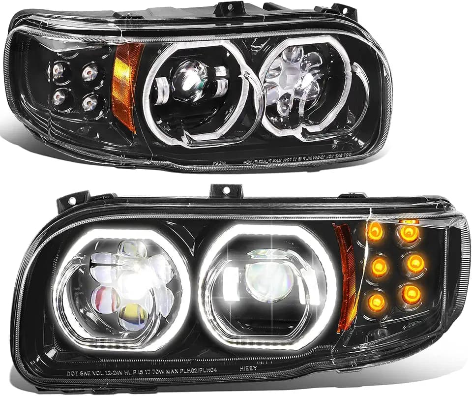 DNA MOTORING HL-HAY-008-BK Pair of LED Lighting Black Housing Headlights Compatible with Peterbilt 389 2008-2022,Driver & Passenger Side