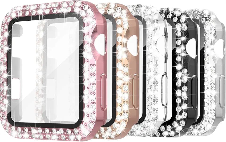 Simpeak 5-Pack Women Bling Screen Protector Case Compatible with Apple Watch 38mm 40mm 41mm 45mm Series 11 42mm 46mm, Screen Case Compatible with iWatch Series 11 10 9 8 7 6 5 4 3, 42mm(Series 1/2/3)
