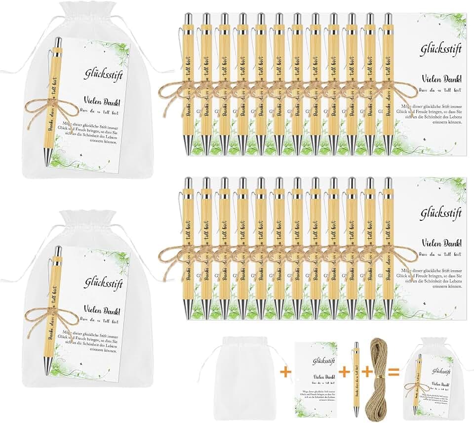 OFFCUP 24 Sets Danke Kugelschreiber Glücksstift Dankeschön Geschenke, Abschiedsgeschenke für Kollegen mit Grußkarten, Kleine Abschlussgeschenke für Mitschüler Lehrer