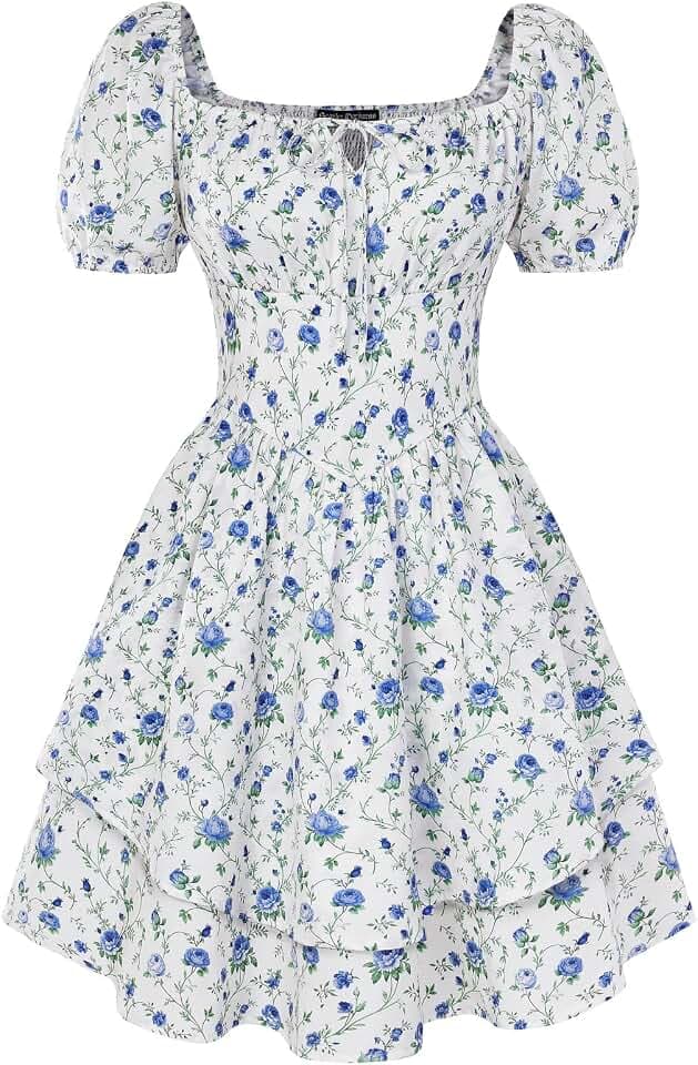 SCARLET DARKNESS Sommerkleid Damen Blumenmuster Kurzer Strandkleider A-Linien Mini Plissierter Saum Tunikakleid