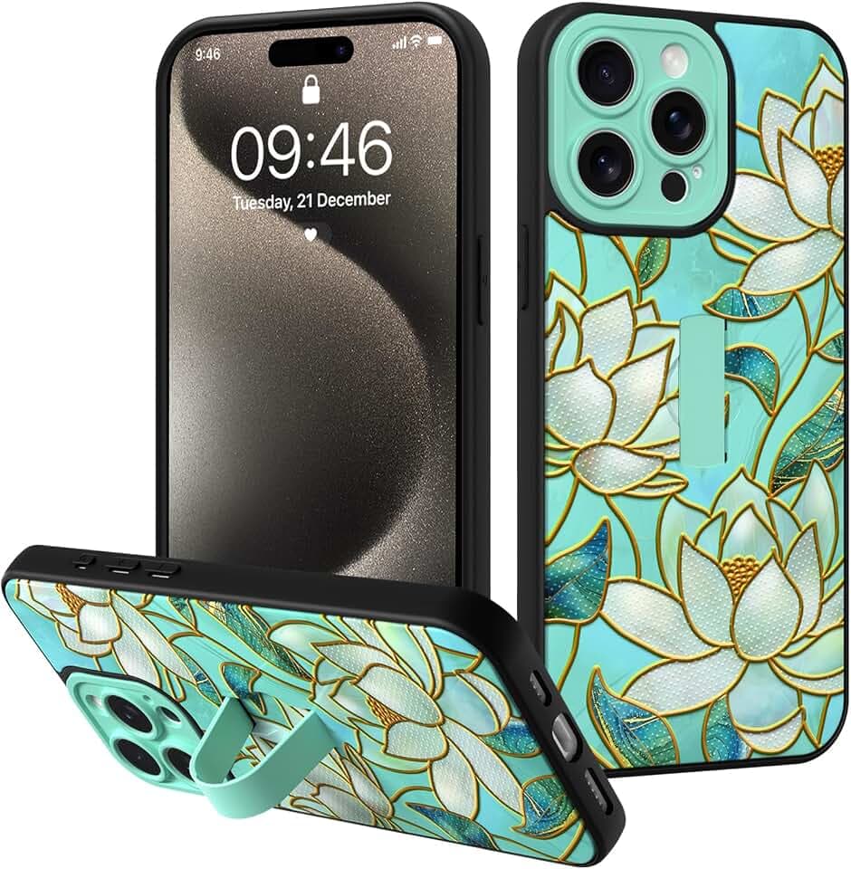 Fiyart Designed for iPhone 15 Pro Case Cute Lotus Flower Floral,6.1"-Purple