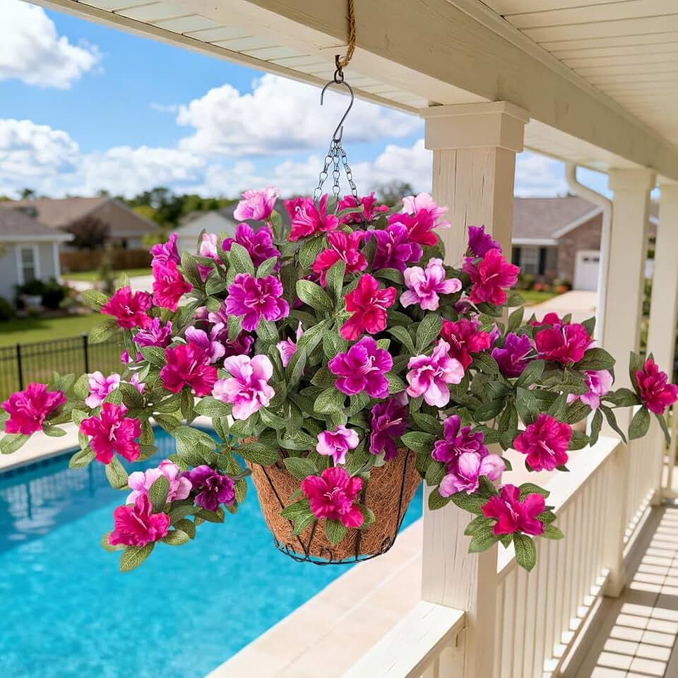 Ammyoo Artificial Hanging Flowers for Outdoors Hanging Baskets Spring Decor