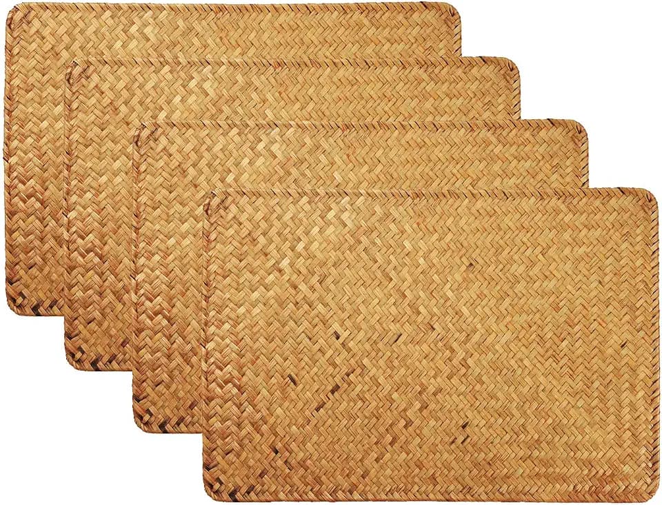 Rutschfeste Seegras Rattan Tischsets - Hitzebeständige Woven Esstisch Tischsets für Weihnachten und Isolierung (4 Stück)