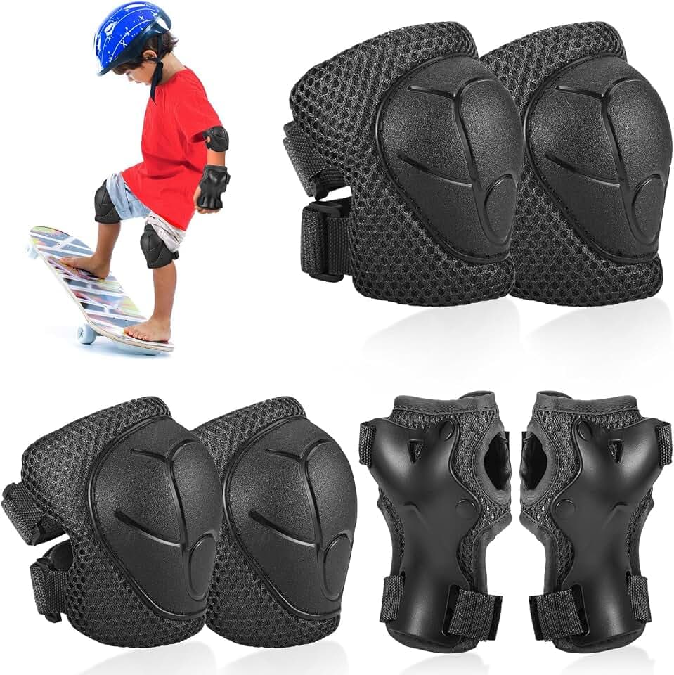Hejo Kinder Inliner Schoner Set, 6 in 1 Inliner Schützer Kinder Knieschützer Protektoren Inliner Schutzausrüstung, Knie und Ellenbogenschützer, Rollschuhe Schützer für Skateboard, Roller