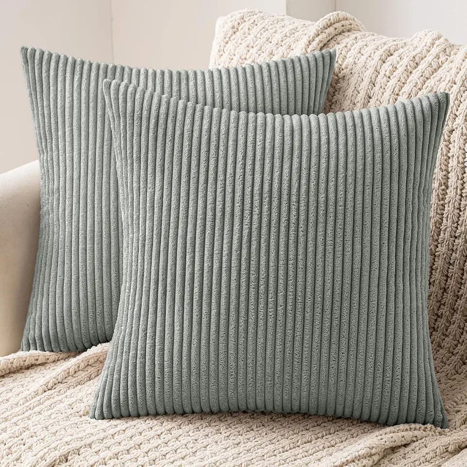 MIULEE 2er Set Kissenbezug 50x50 cm Kord Kissenhülle Sofakissen Graugrün