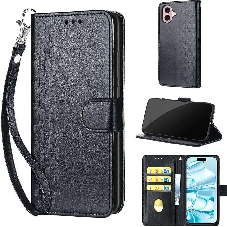 Wallet Case for iPhone 16, Black Cube