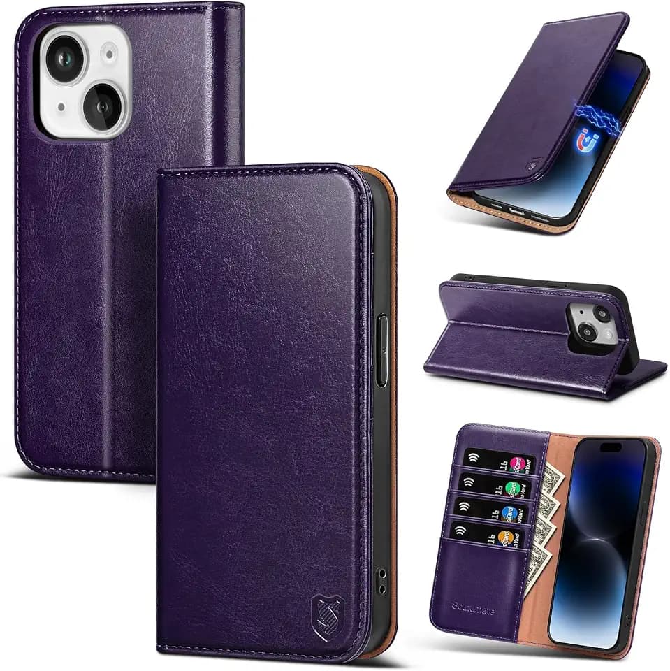 for iPhone 14 Wallet Case with Card Holder,Purple