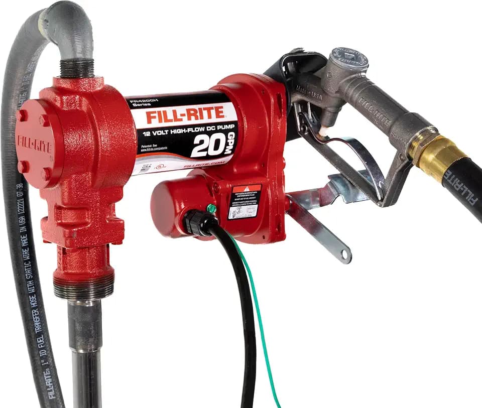 Fill-Rite FR4210H 12V 20 GPM Fuel Transfer Pump with Discharge Hose & Manual Nozzle | Gasoline, Diesel, Kerosene, Ethanol & Methanol Blends & Biodiesel