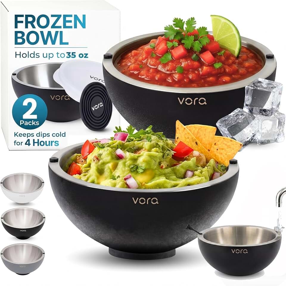 35oz Dip Chiller Bowl with Lid | 2 Pack Black Stainless Steel Chilled Serving Bowl Keep Dips, Salads, and Appetizers Perfectly Cold with Leak-Resistant Ice Bowl for Effortless Hosting
