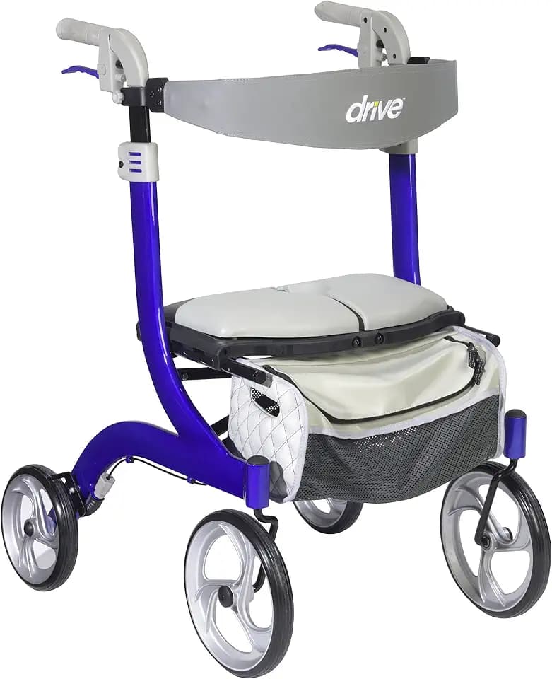 Drive Medical Nitro DLX Foldable Rollator Walker for Seniors, Sleek Blue