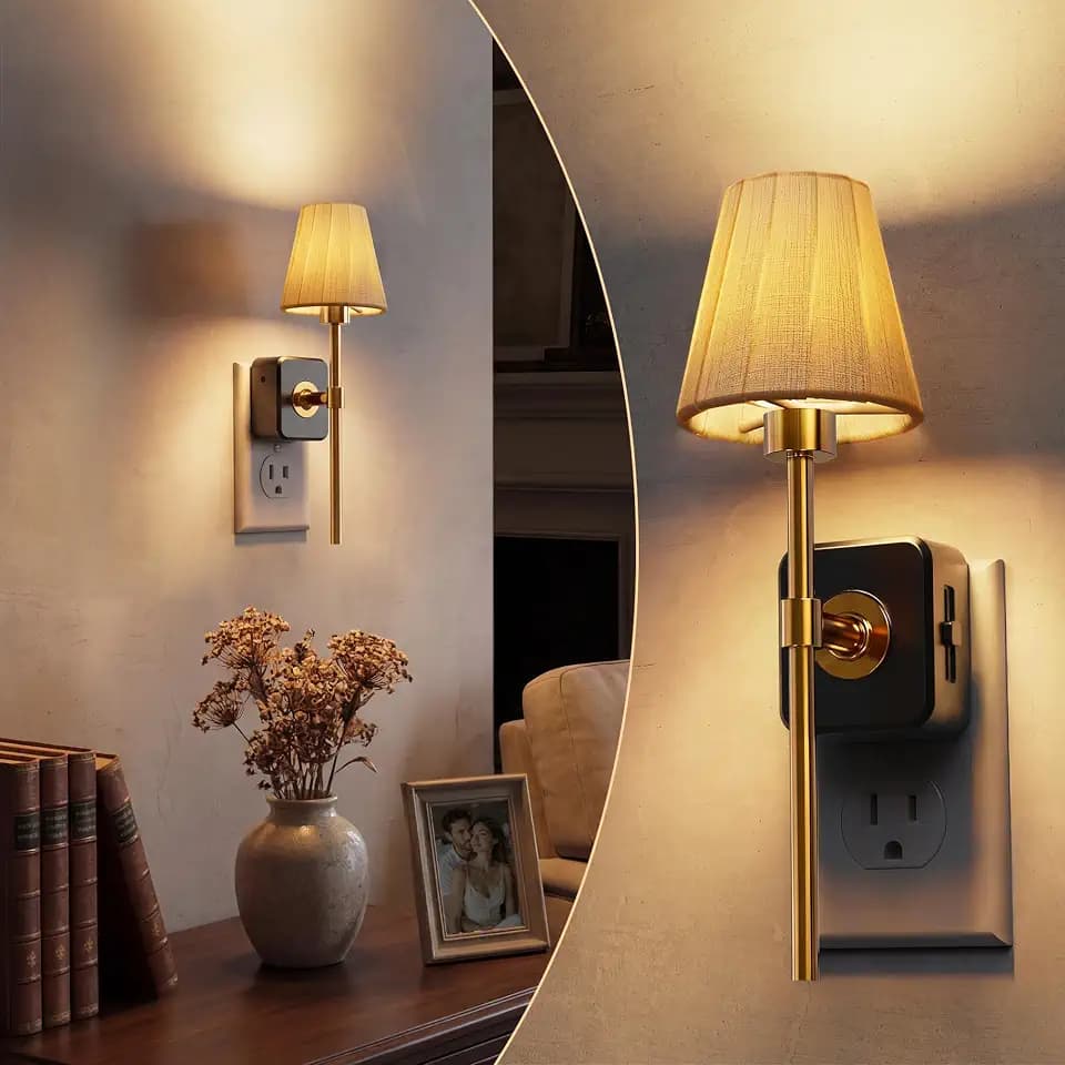 L LOHAS LED Night Lights Plug into Wall, Pleated Fabric Cover Night Light