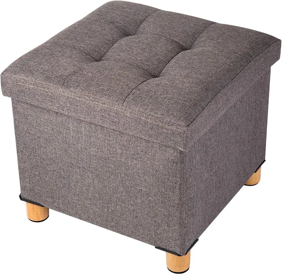 BRIAN & DANY Sitzhocker mit Stauraum und Deckel, Hocker mit Stauraum mit Holzfüßen, 38 x 38 x 38 cm, Braun