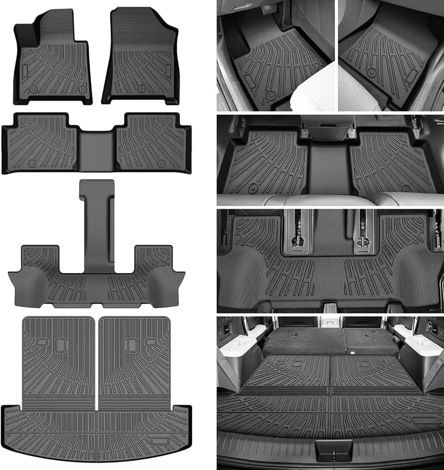 Santa Fe Floor Mats - Car Mats for Hyundai Santa Fe 2024-2026 (Only Fit Gas), All Weather Full Set Cargo Liner with Backrest Mat for Santa Fe Accessories, Heavy Duty Waterproof, Black