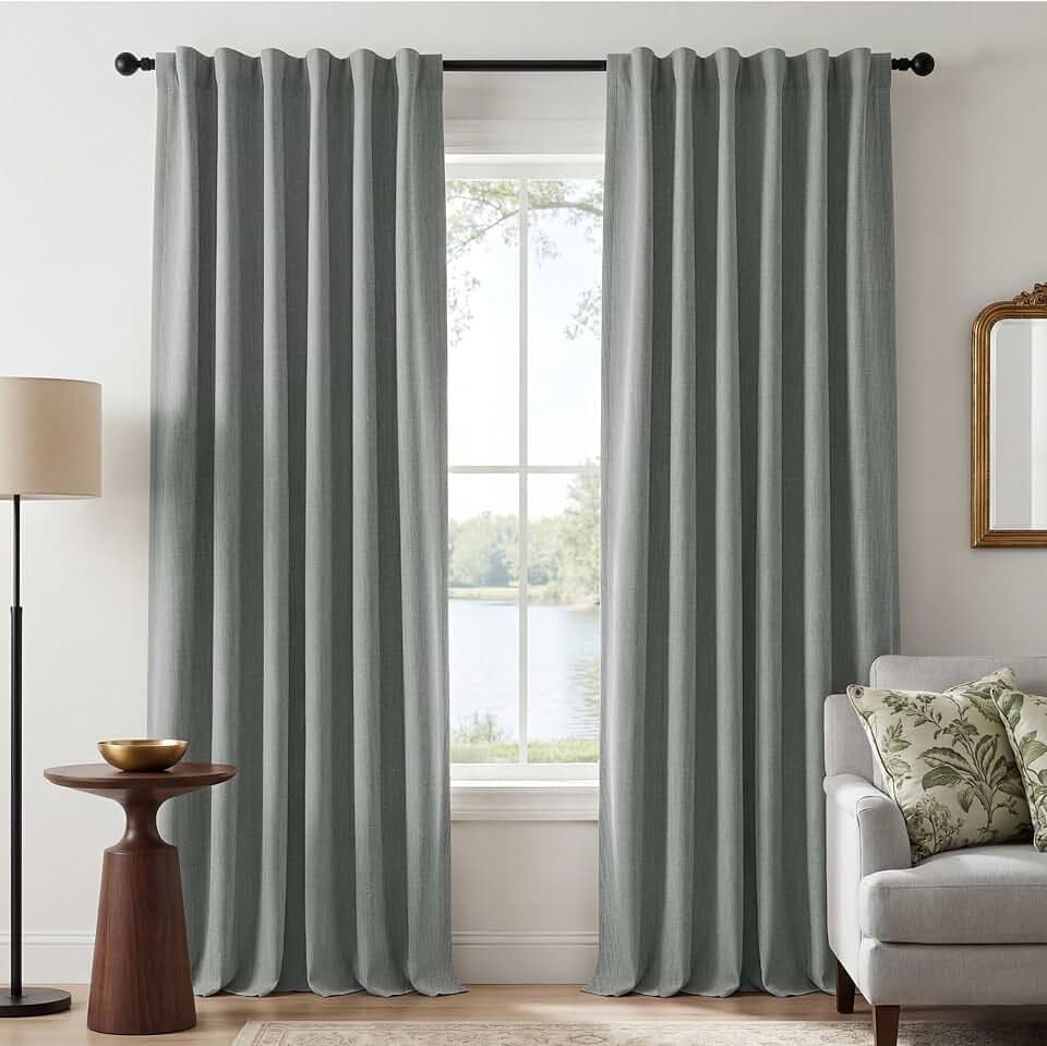 NICETOWN Scratch-Proof 100% Blackout Grey Curtains 84 inches Long, High-Density Linen Blend Window Treatments Rod Pocket & Back Tab Thermal Drapes for Bedroom, W52 x L84, 2 Panels