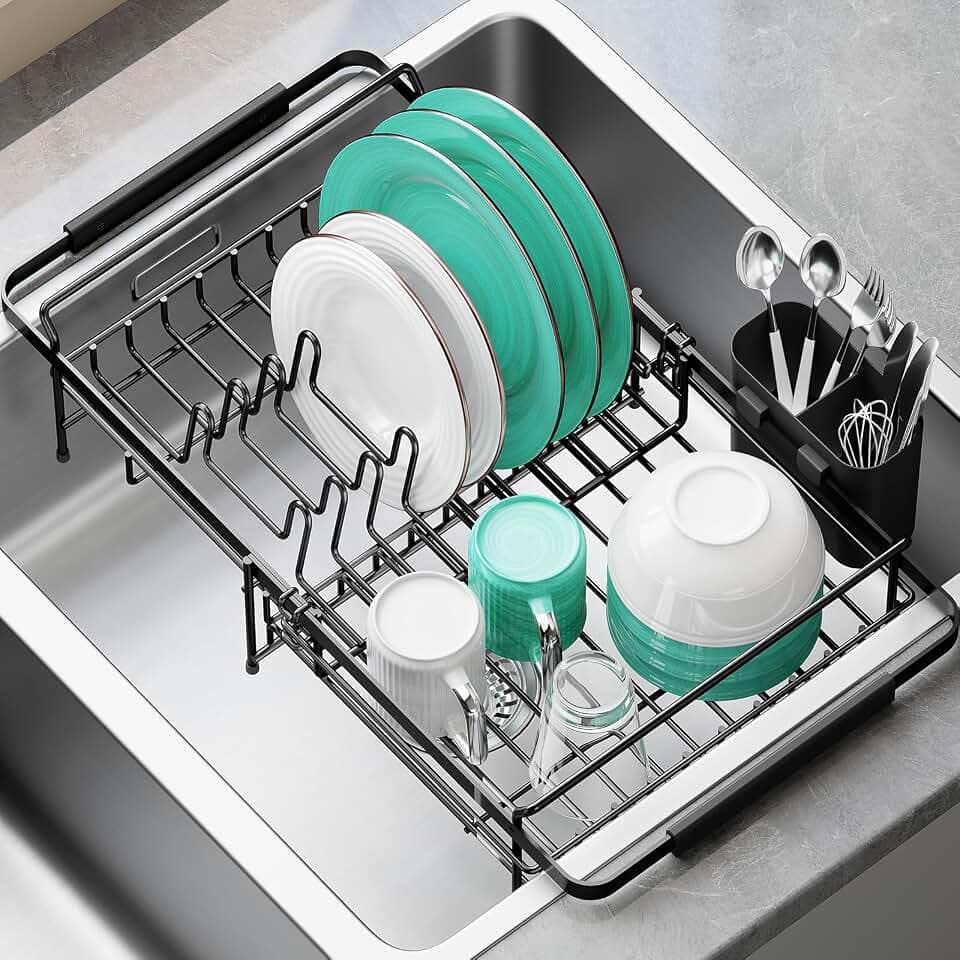 Urackify Expandable in-Sink or Over-Sink Dish Drying Rack, 14.5"-18", Black