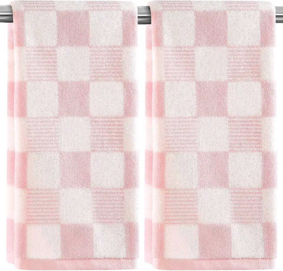 Pink Hand Towels Checkered Cute for Bathroom Kitchen Bath