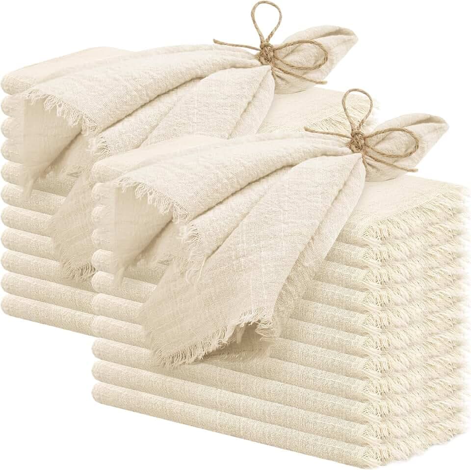 Pesonlook 60 Pcs Natural Cotton Linen Napkins with Fringe, 16x16 Inches