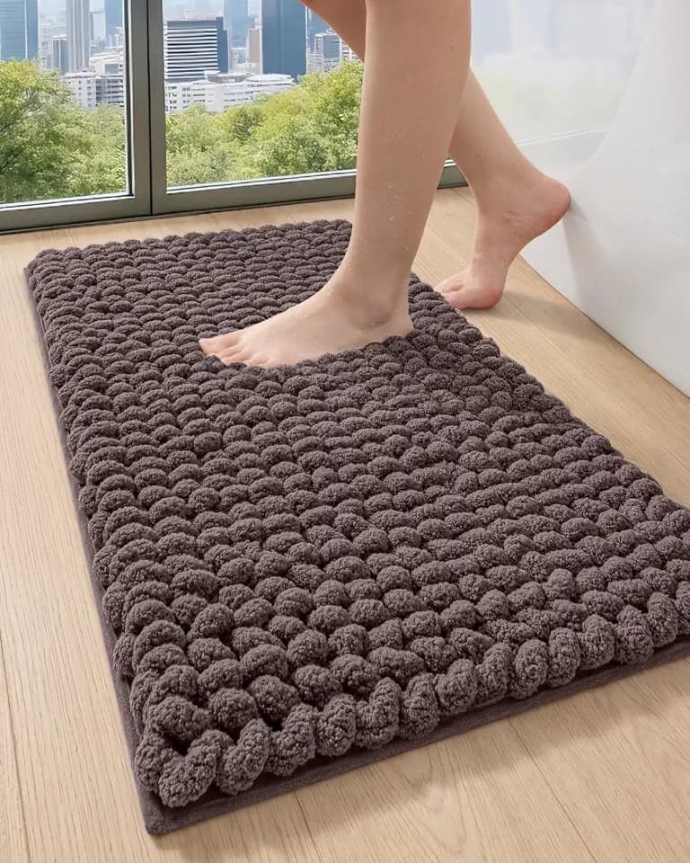 DEXI Bathroom Rug 30x17, Non Slip Washable Chinelle Bath Mat, Dark Taupe