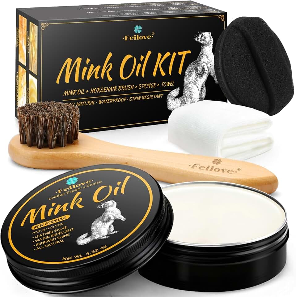 Feilove 4-in-1 Mink Oil Leather Conditioner and Cleaner 3.52 oz - Premium Waterproof Formula for Boots and Shoes
