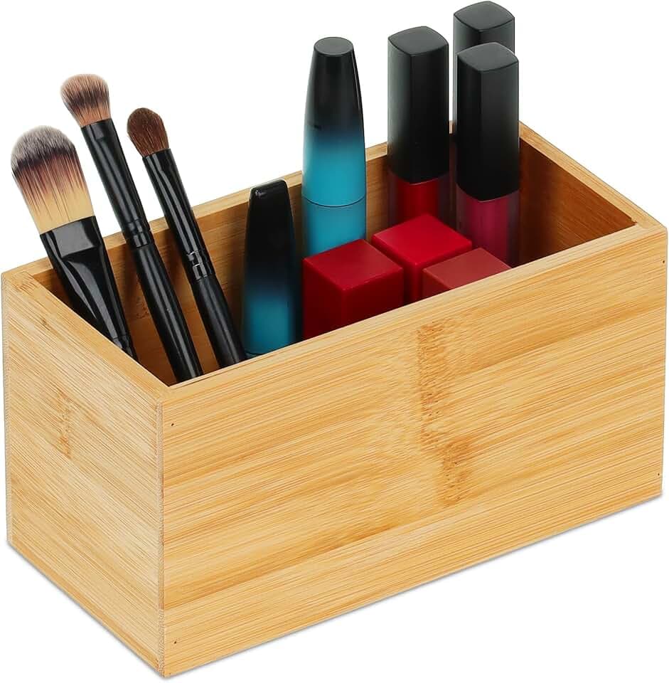 Relaxdays Ordnungsbox Bambus, schmale Aufbewahrungsbox ohne Deckel, natur